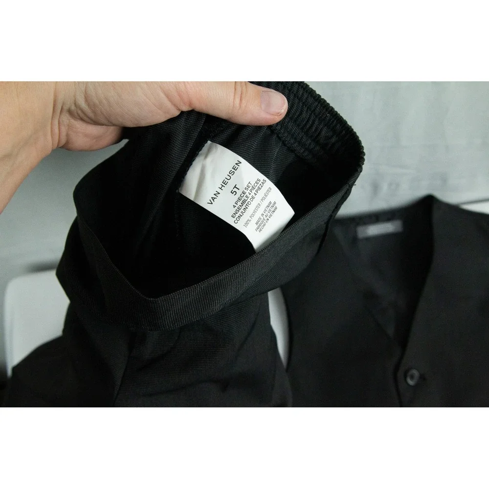 Van Heusen Boys Black Vest and Dress Pants Set Size 5T Formal Wedding Suit 2pc